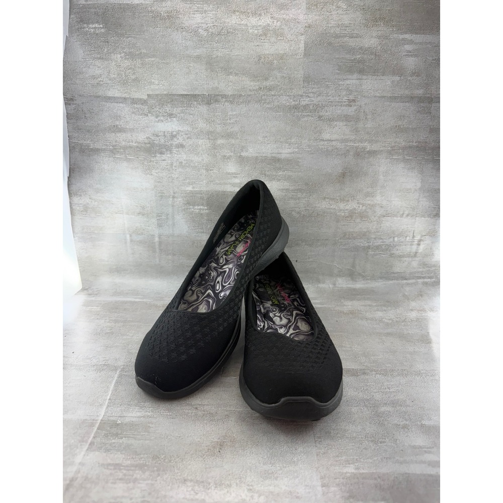 Skechers Microburst One Up Black Textile Slip On Walking Shoes 23312 Women Sz 10